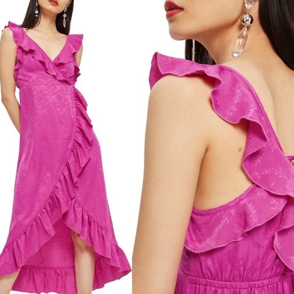TOPSHOP Fuchsia Wrap Dress Layered with Ruffles size 0 - Picture 2 of 13